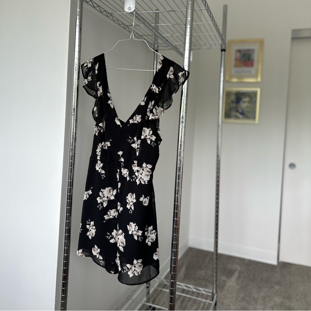 Black and cream floral romper